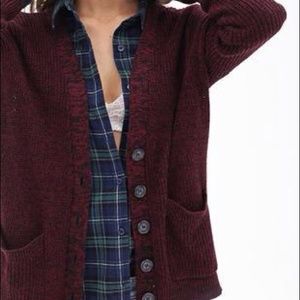 Black & Burgundy Kitted Cardigan