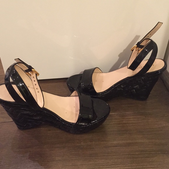 Black Woven Authentic Prada Wedges