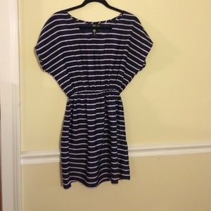 Navy blue & white striped nautical style dress
