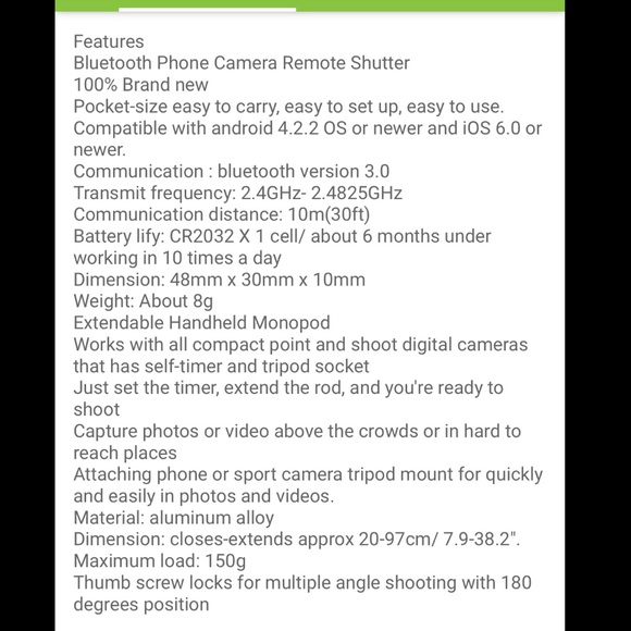 💞SOLD💞 Monopod Selfie Stick w/ Bluetooth - Picture 4 of 4