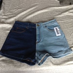 Two Toned Denim High Waisted Shorts