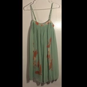 Green and pink floral print dress