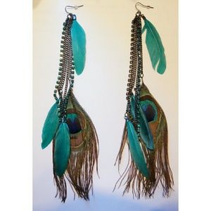Peacock feather earrings.