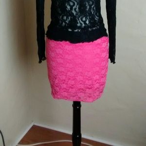 Hot pink lace mini skirt