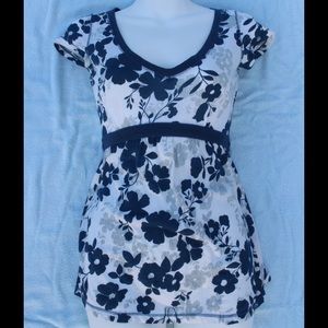 Blue and White Flower Printed Shirt