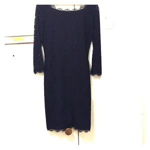 DVF Zarita lace dress, navy blue, size 2.