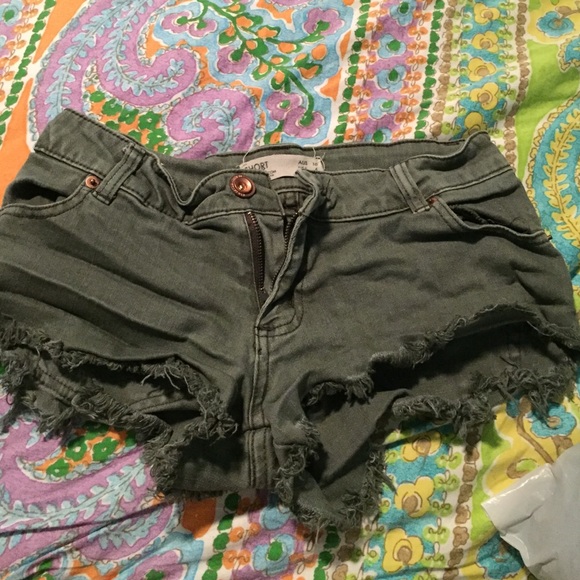 Olive green denim shorts