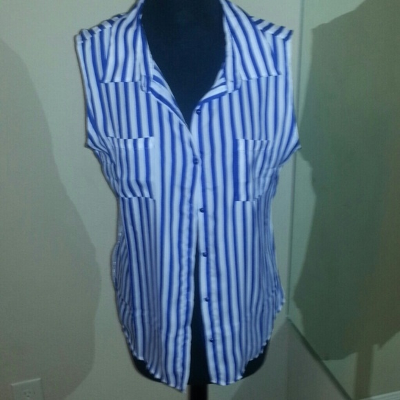 White & blue button down top