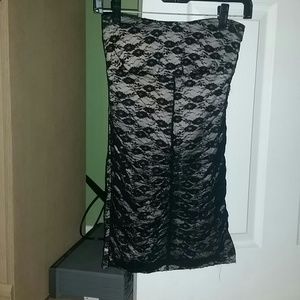 Tan black lace dress