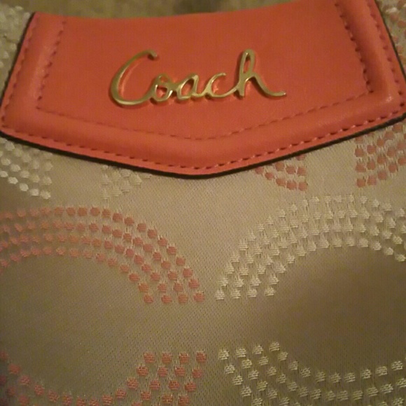 Coral and Beige Coach Handbag - Picture 2 of 4