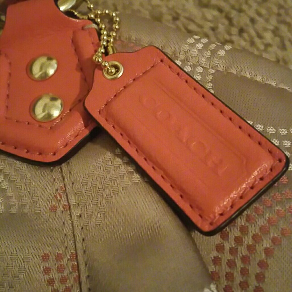 Coral and Beige Coach Handbag - Picture 3 of 4