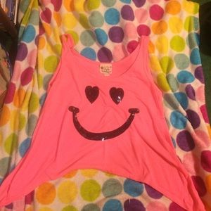 Hot pink "Heart Eyes Smiley" tank top