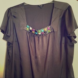 Apt.9 Shiny Gray top with Beaded Neckline