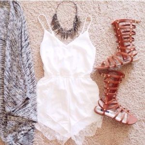 White Lace Trim Romper