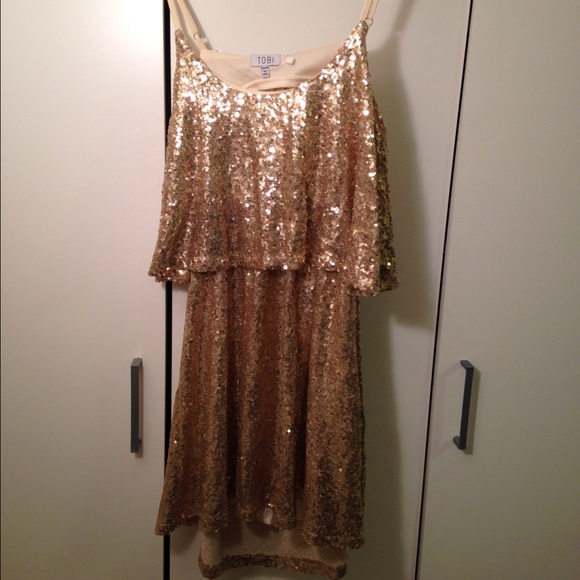 Tobi Gold Glitter Sequin Open Back Dress NYE Dress