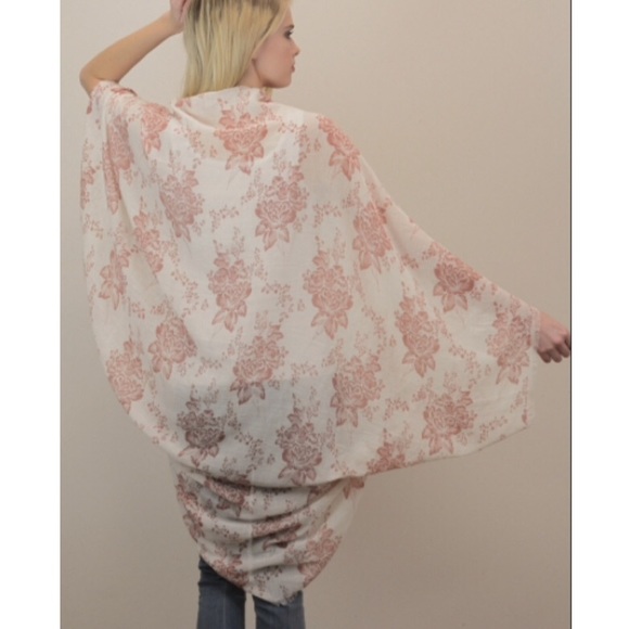 **NEW** white with pink floral kimono scarf