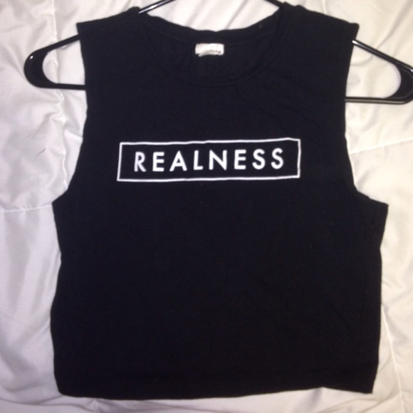 Black crop-top white writing