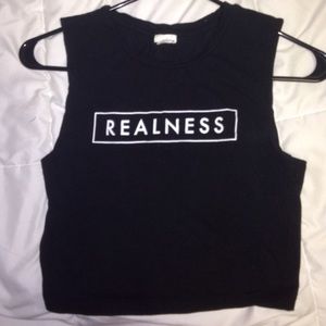 Black crop-top white writing