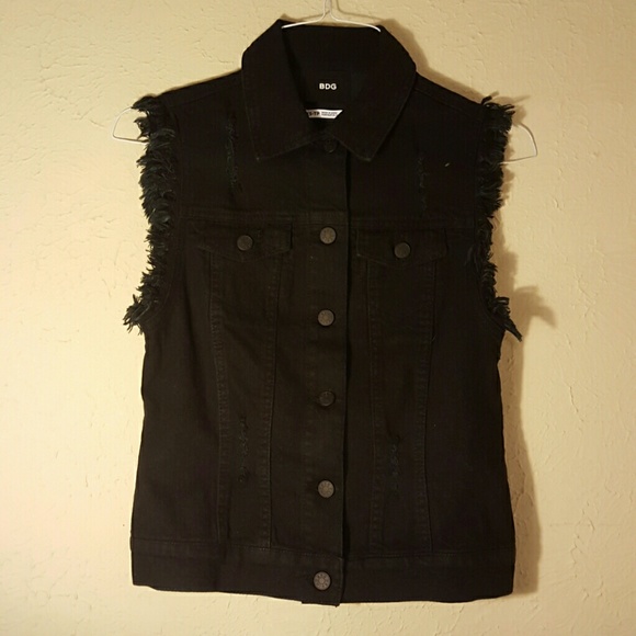 Urban Outfitters distressed black denim vest nwot