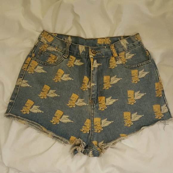 Romwe Bart Simpson angel pattern denim shorts NWOT