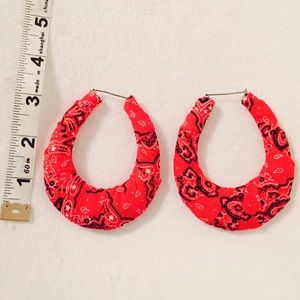Red Bandana Large Doorknocker Earrings