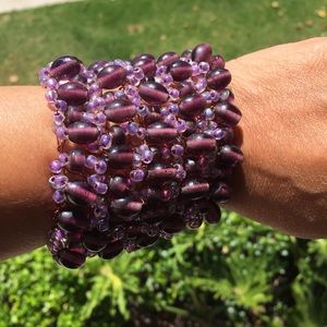 Handmade Purple Bead Cuff Bracelet