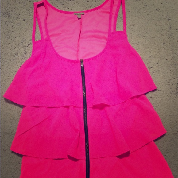Hot Pink front zipper tank- Medium