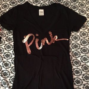 PINK Black V-Neck