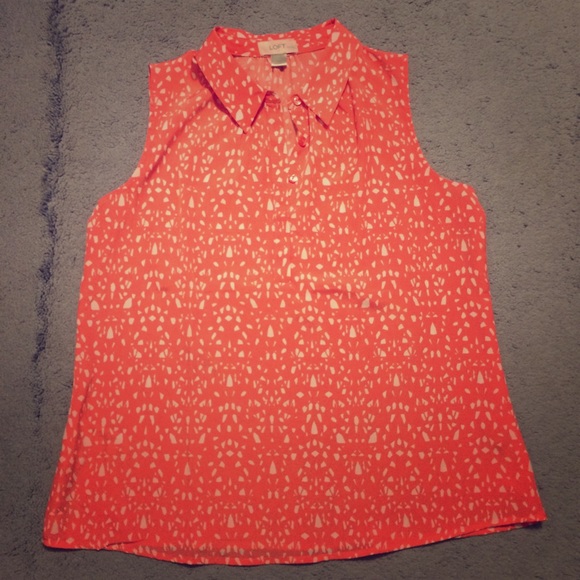 LOFT Orange and white collared top