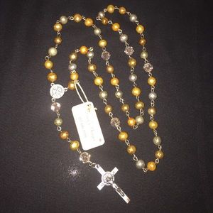 Swarovski and tinted pearls silver rosary