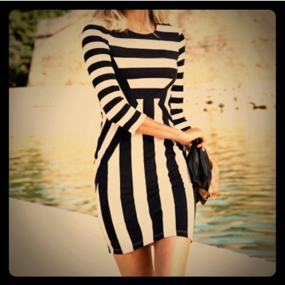Dresses & Skirts - Black White Striped Dress XL But more like MED NWT