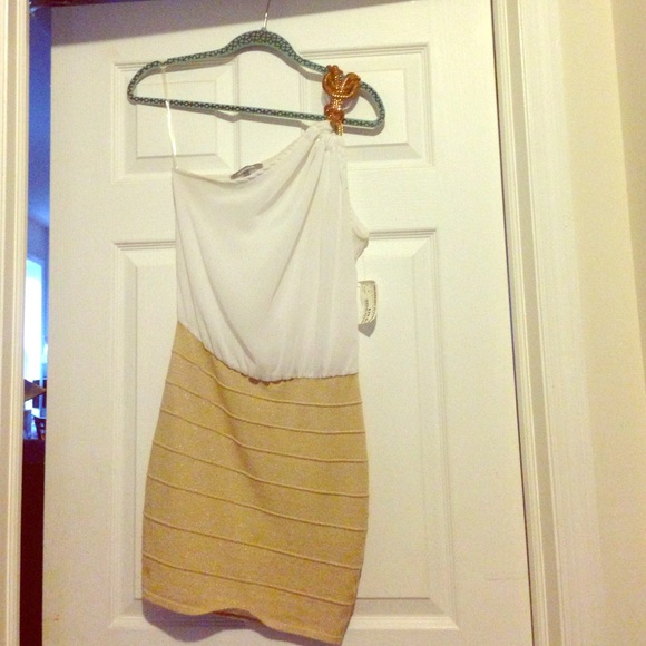Off the shoulder gold embellishment dress - Picture 1 of 3