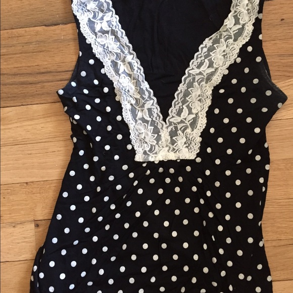 Black lace trim polka dot sleeveless top
