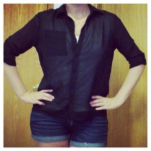 Sheer black button up
