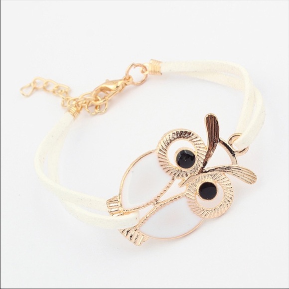 Owl white leather bracelet