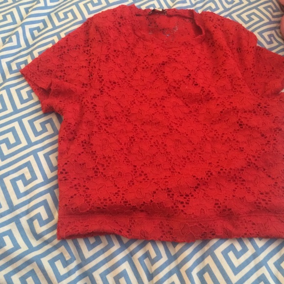 Red lace crop top