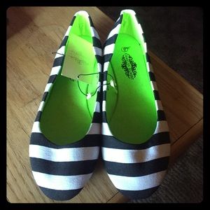 Black and white striped flats