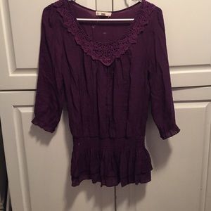 Purple blouse with lace collar