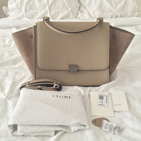 Taupe Leather and Suede Trapeze Bag