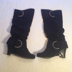 Naughty Monkey black suede wedge heel boot