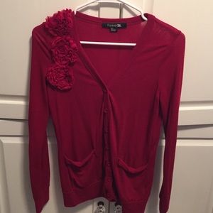 Red cardigan