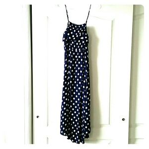 Casual Navy blue and white polka dot dress
