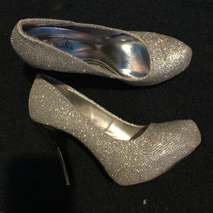 silver glitter heels