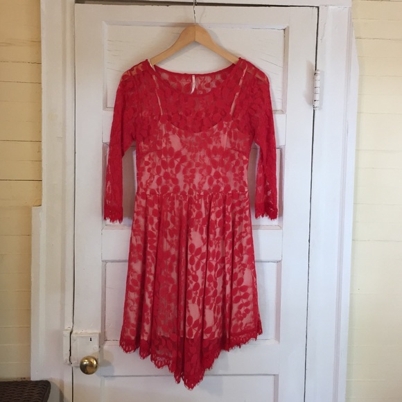 Free People Red Lace Skater Dress