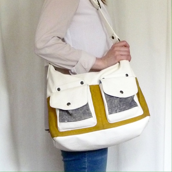 White and yellow nautical handbag