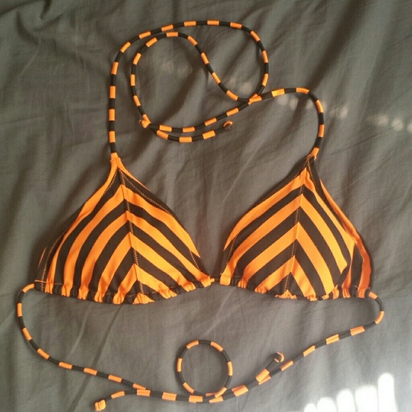 Orange/black stripped bikini top