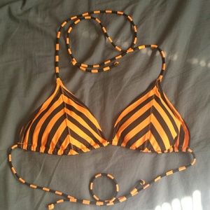 Orange/black stripped bikini top