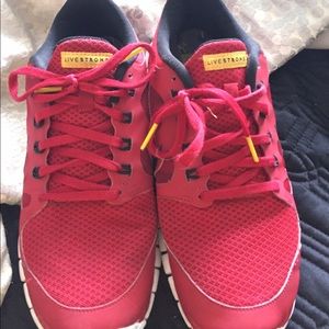 Live strong, red nike tennis shoes