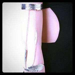 Feather Connected Arm Cuffs,  silver