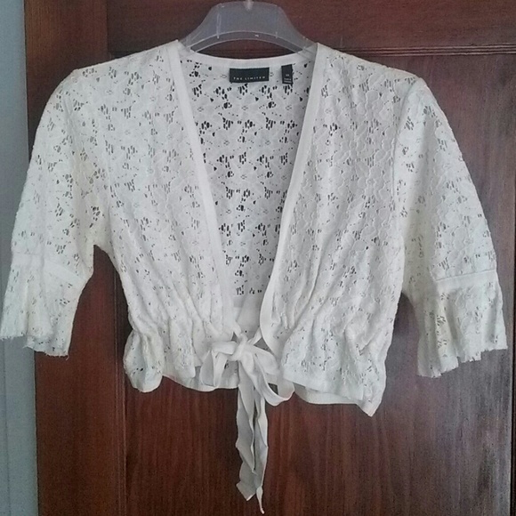 Cream Lace Top with Ribbon Tie XS